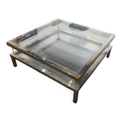 Table basse à plateau coulissant – design 70 – chrome & verre – 108 cm