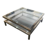Table basse à plateau coulissant – design 70 – chrome & verre – 108 cm