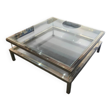 Table basse à plateau coulissant – design 70 – chrome & verre – 108 cm