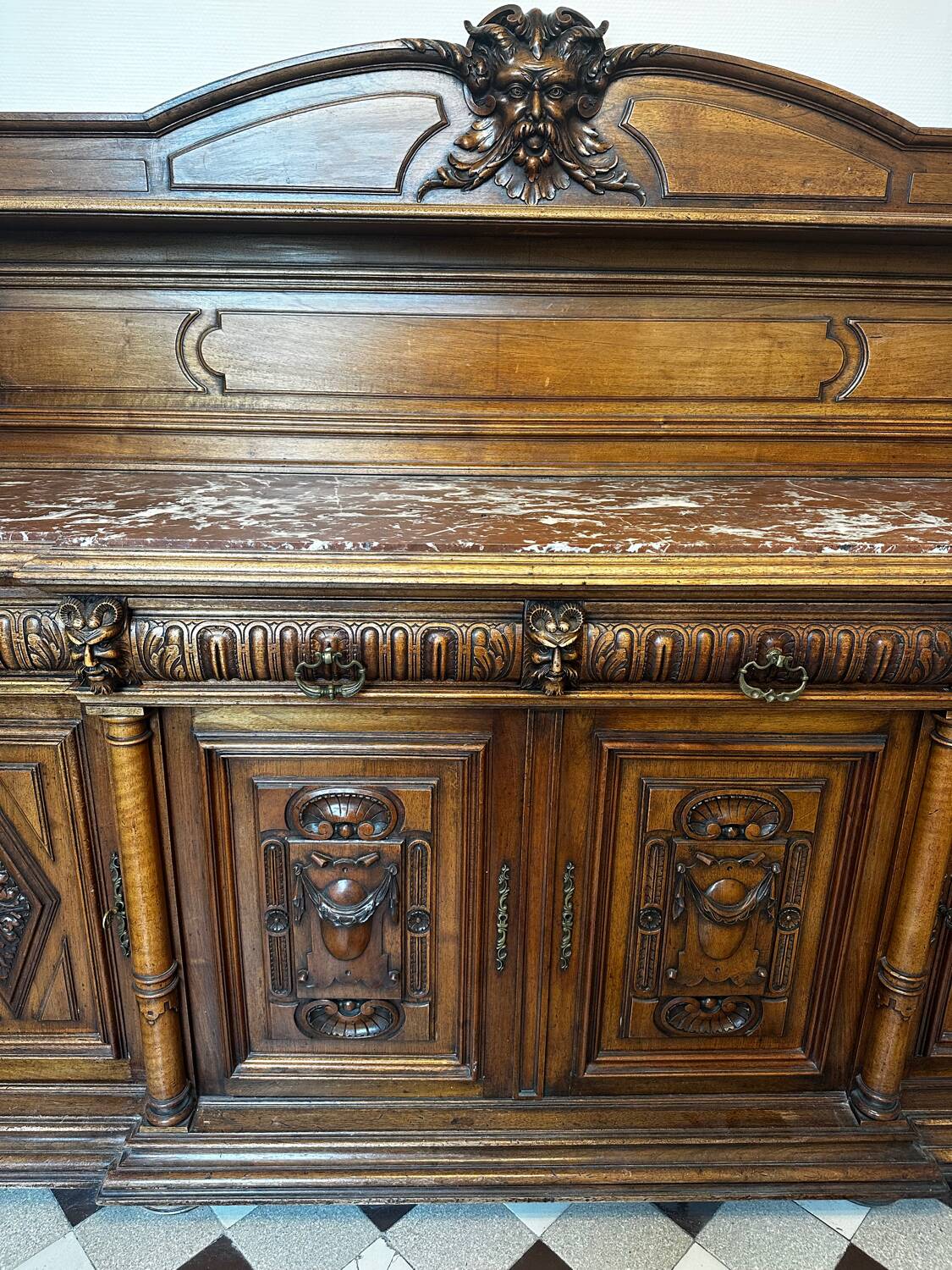 Two-part Renaissance-style buffet - Solid oak & marble, late 19th century