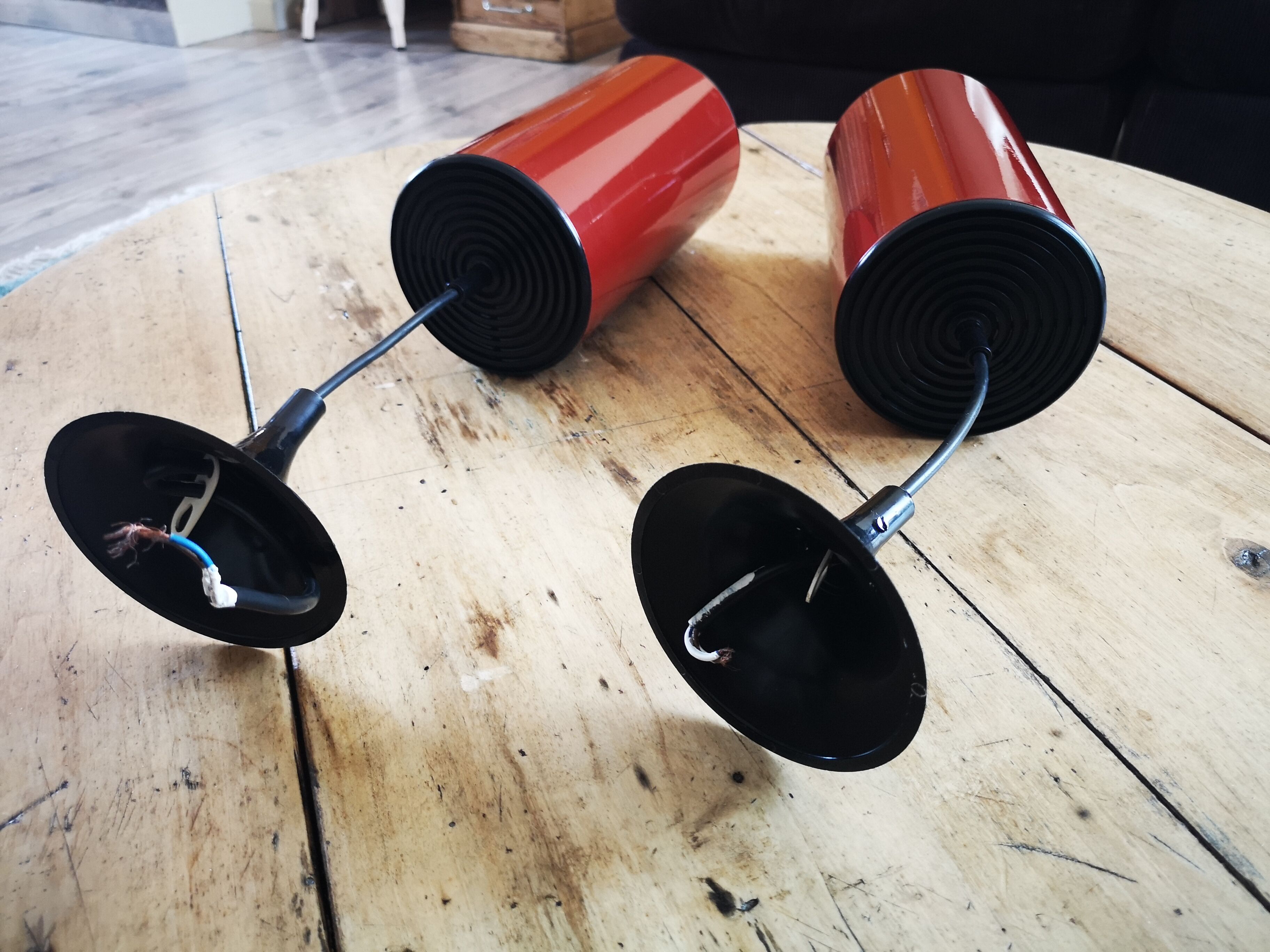 Pair of two hanging lamps lita year 70