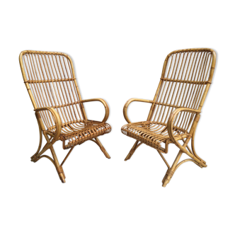 Pair of vintage rattan armchairs