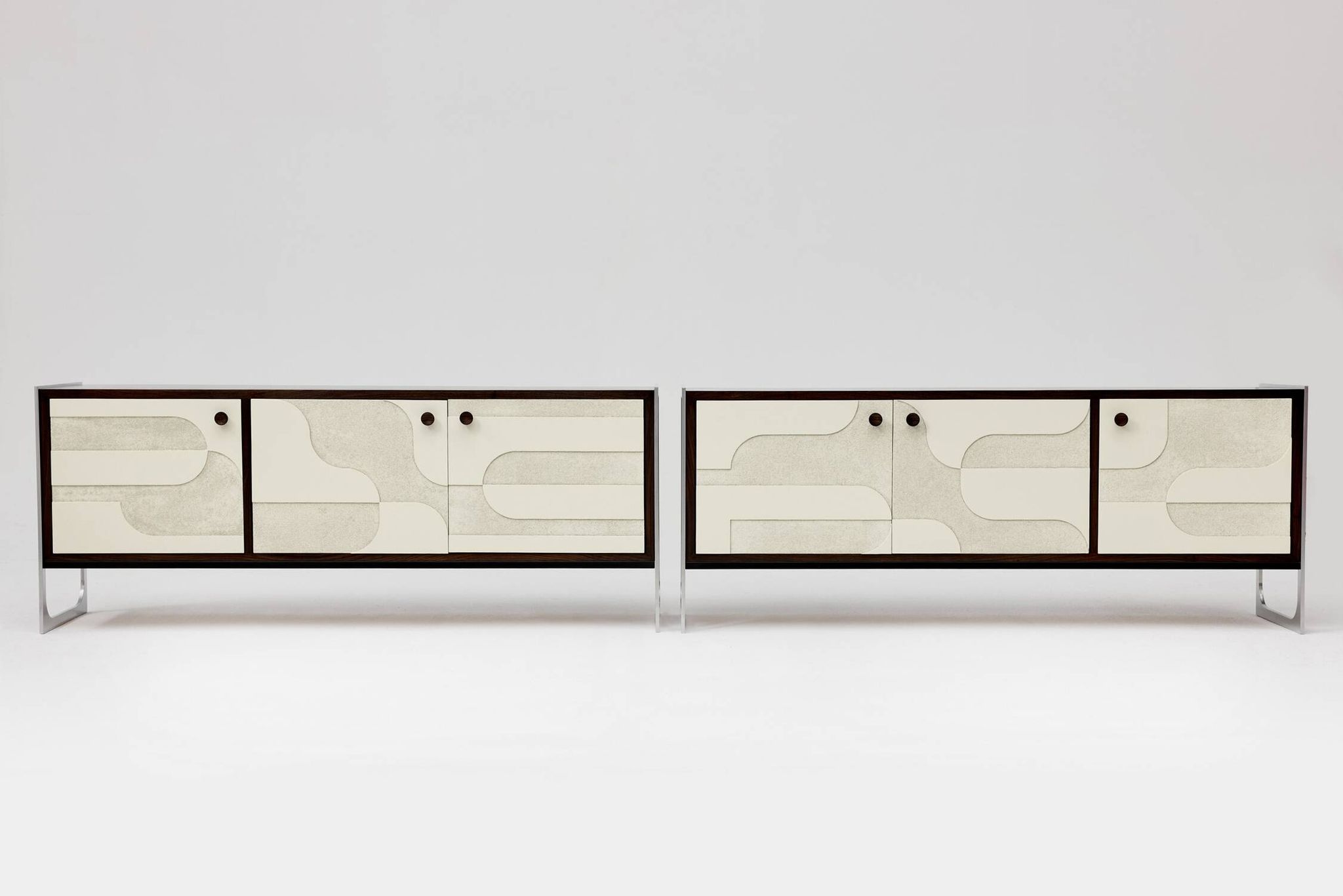 Vintage sideboard with handmade relief surface, metal, Germany, 1960s