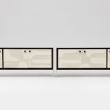 Vintage sideboard with handmade relief surface, metal, Germany, 1960s