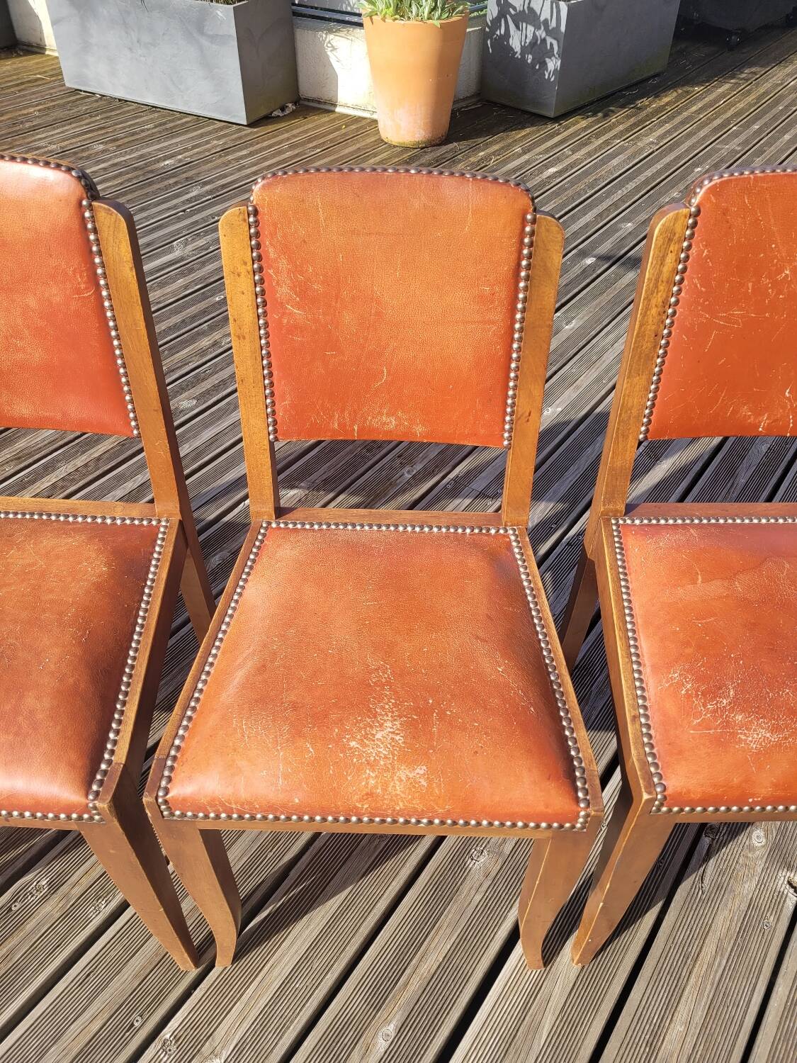 Lot de 4 chaises art déco assise cuir