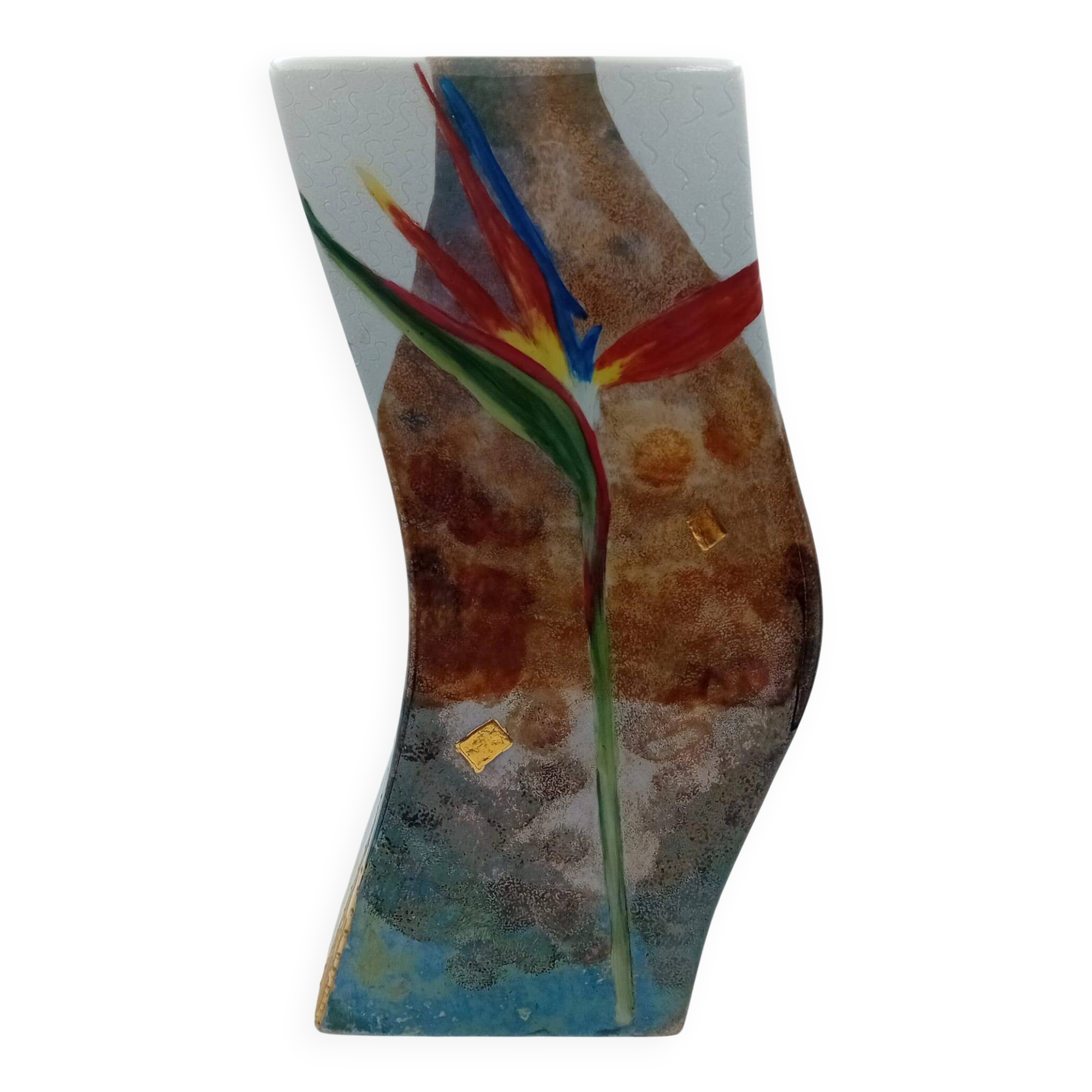 Handmade porcelain art vase signed J. Rozio – Paradise Bird decoration
