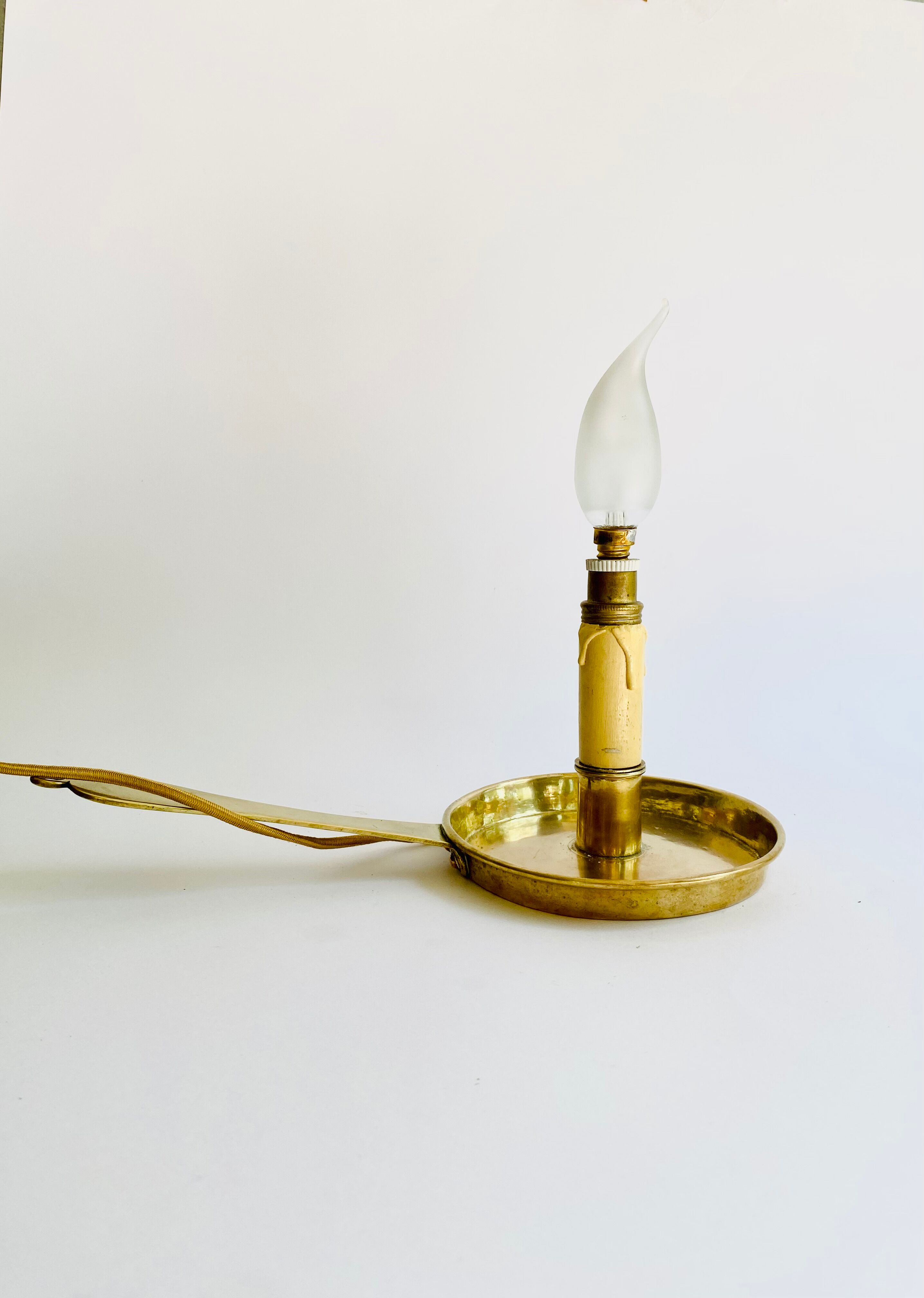 Candlestick lamp, fabric cable, flame bulb