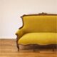 Art Nouveau walnut and mustard velvet sofa