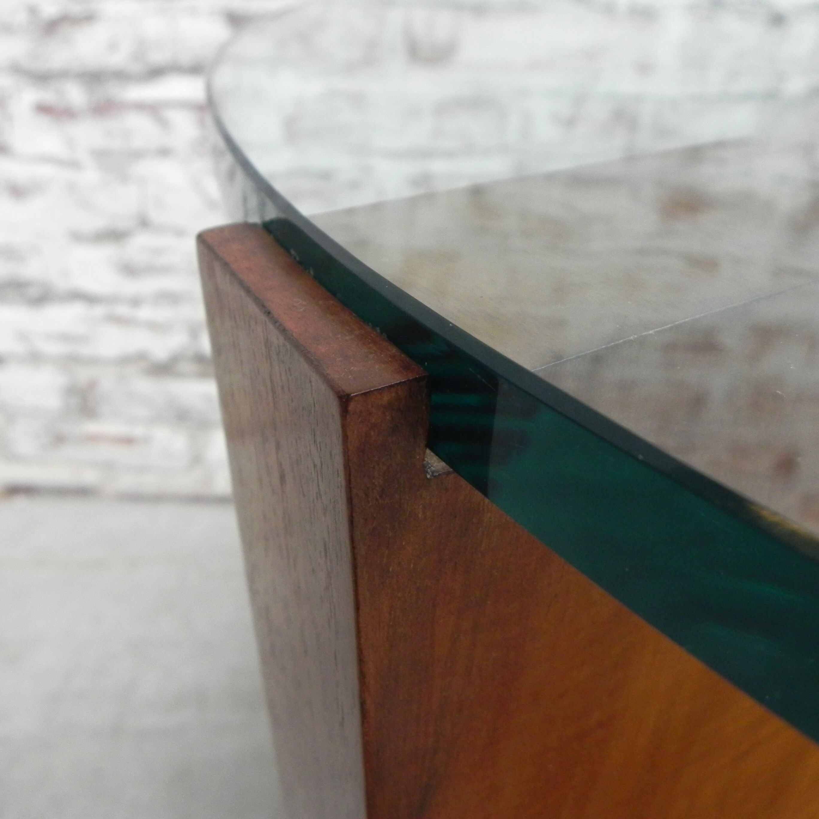 Art Deco coffee table with thick glass top