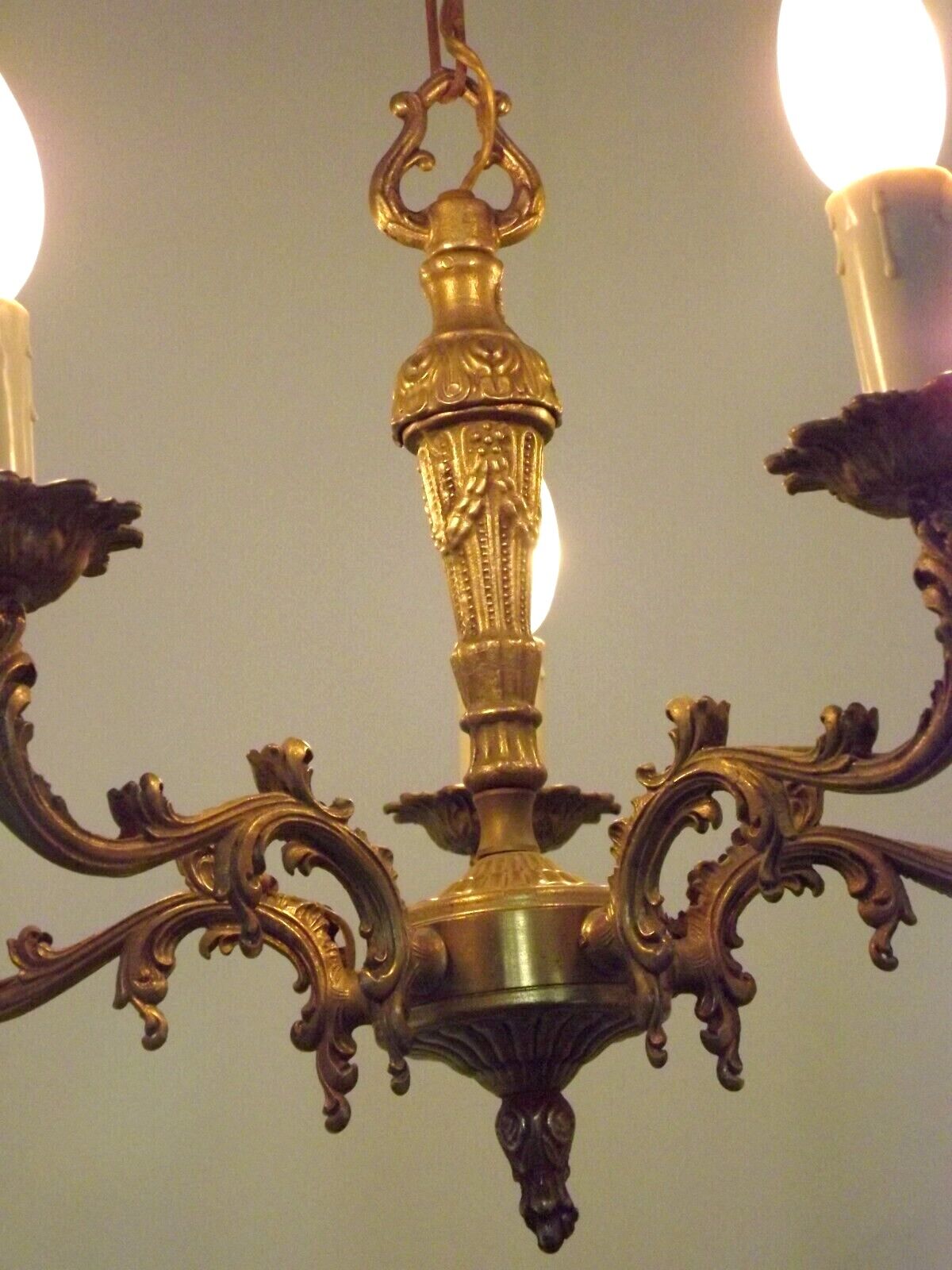 Vintage french bronze ornate detail 5 light chandelier