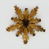 6-light golden leaf foliage ceiling light by Li Puma Firenze, Italy, 1960s