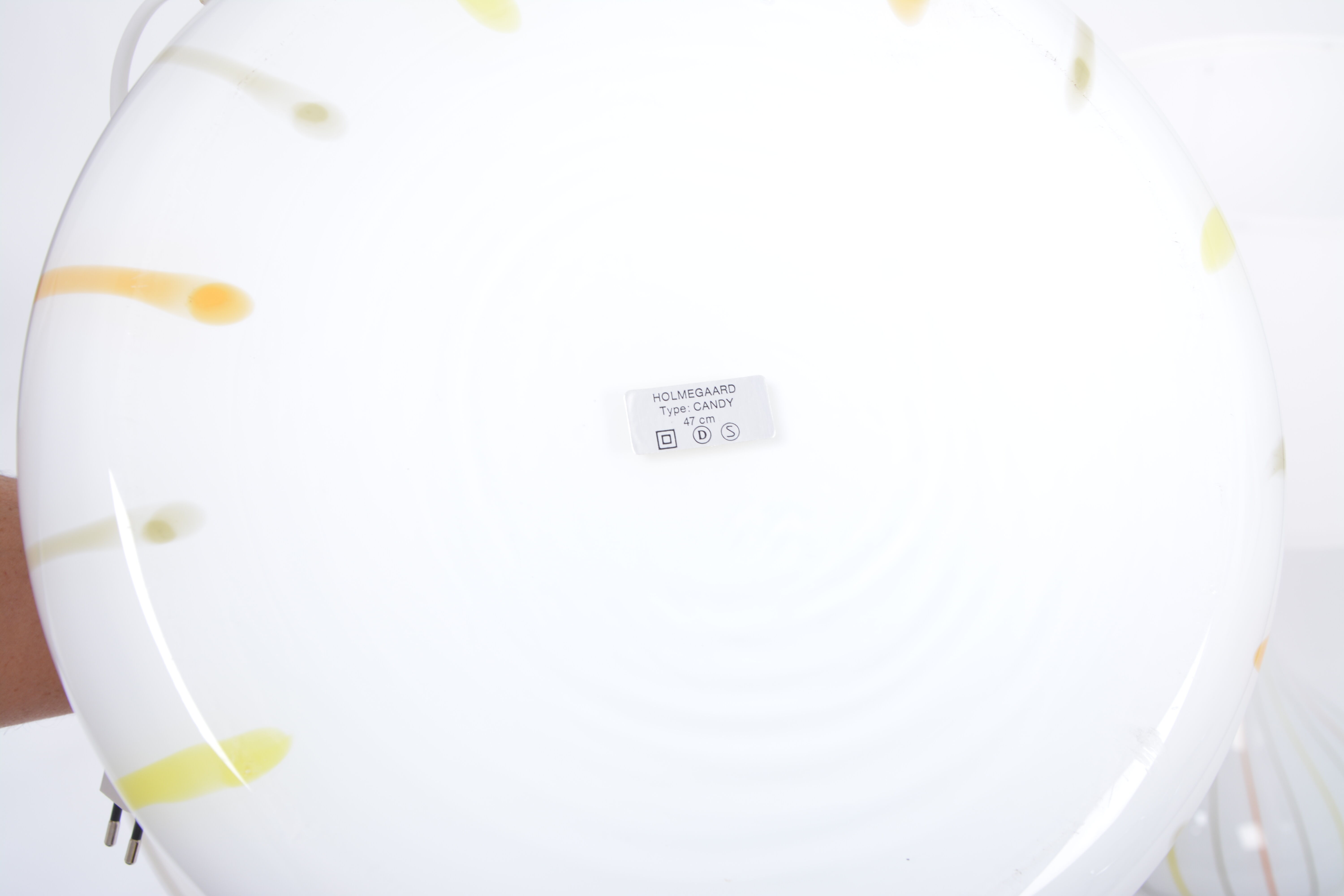 Pair of 1970s tall White Glass Table Lamps model "Candy" by Holmegaard