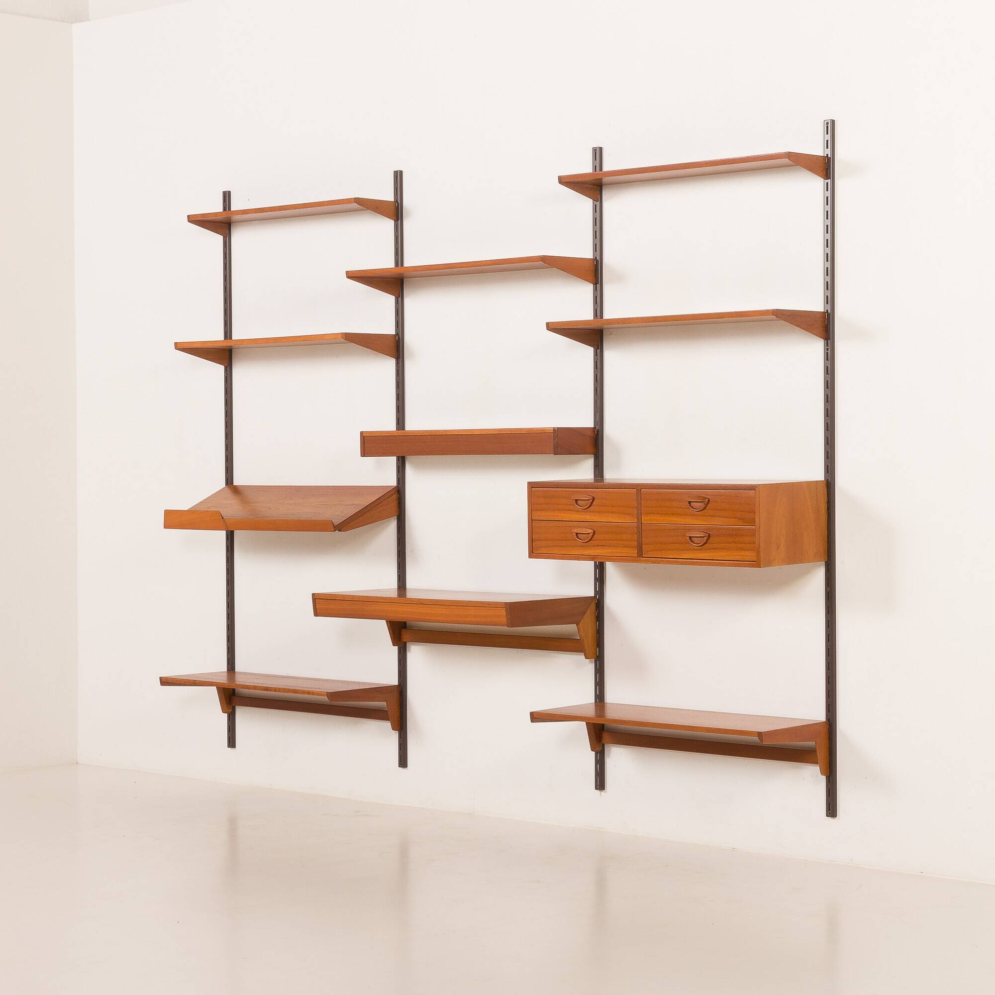 Kai Kristiansen teak wall unit with a desk and a lamp, FM Mobler, 1960s