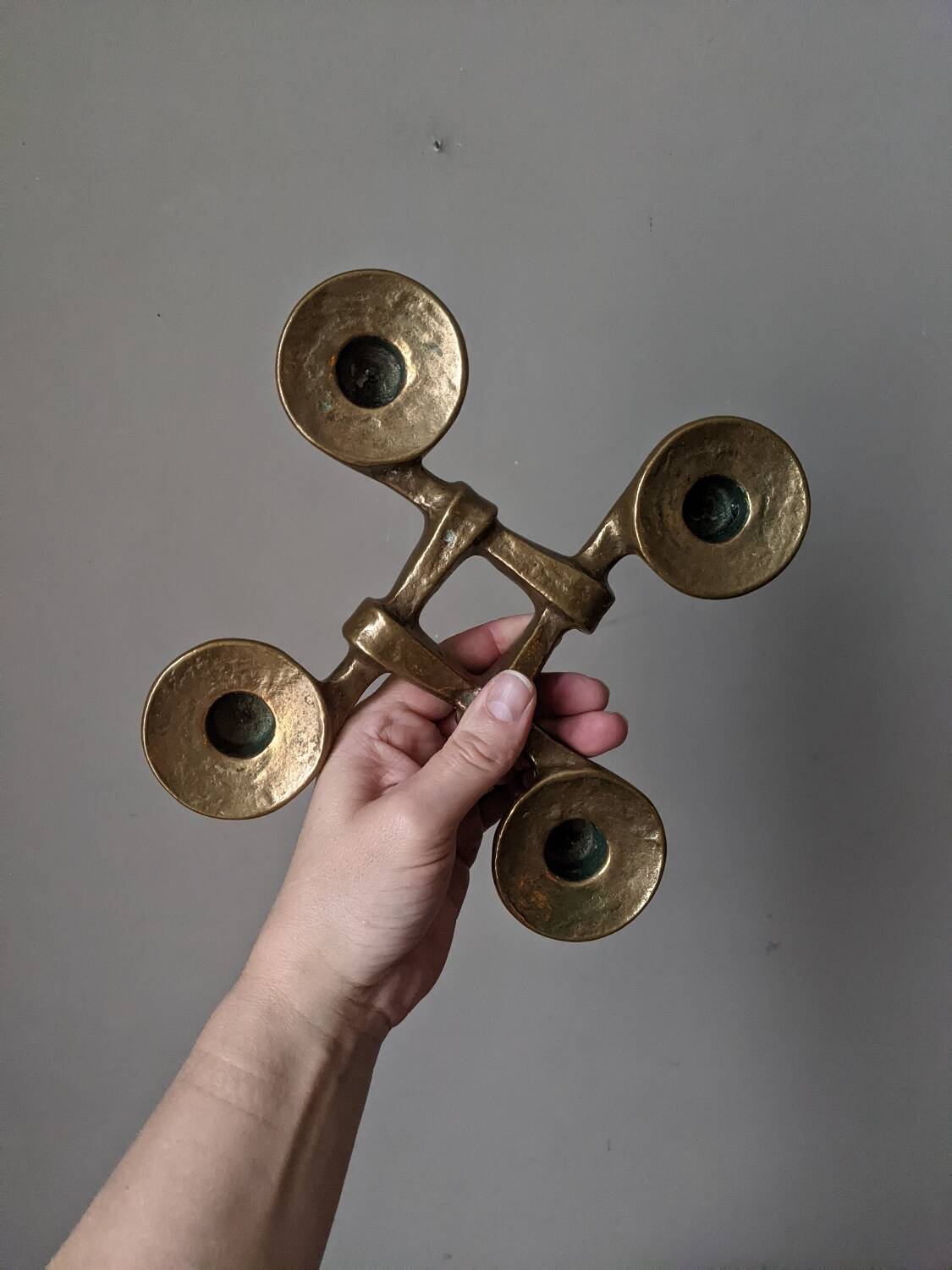 Contemporary Scandinavian Brutalist Design Bronze Candlestick