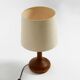 Beautiful minimalist 80s DOMUS teak table lamp with original wild silk fabr