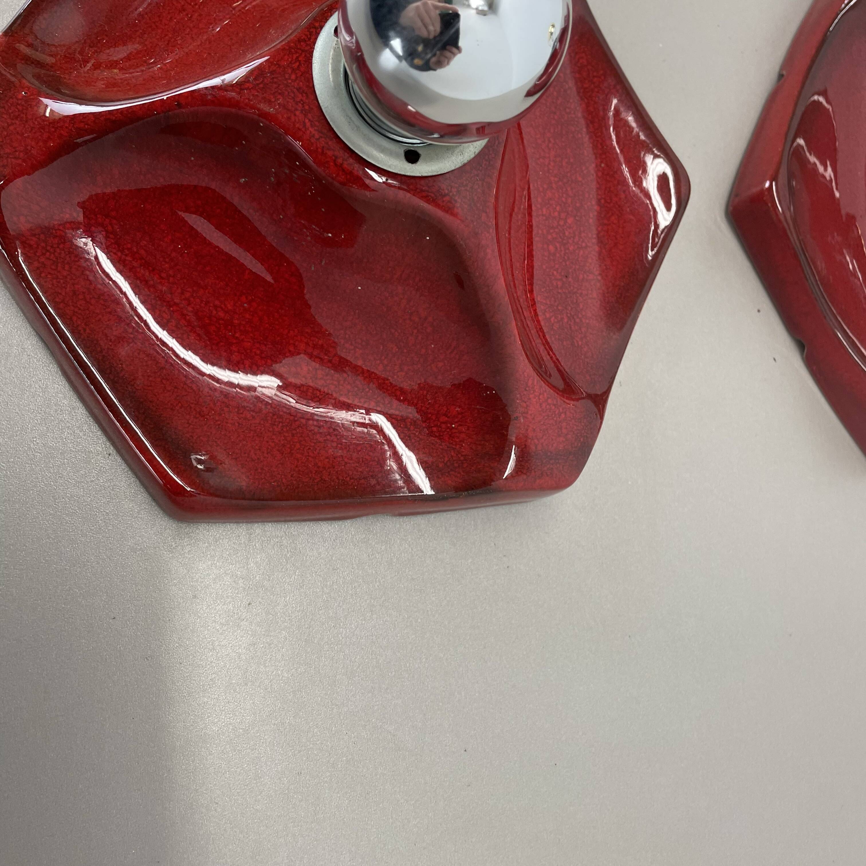 Set of Two SPACE AGE Ceramic Fat Lava Wall Lights by Hustadt Lights Germany