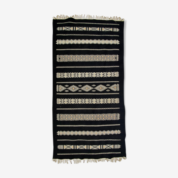 Tapis kilim oriental en pure laine noir 100cm x200cm