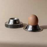 Lot of 9 vintage stainless steel egg cups from the 1970s, timeless minimalist design, dishwasher safe.