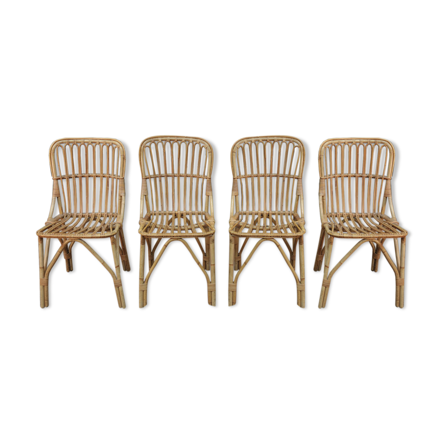Lot de 4 chaises en rotin 1960