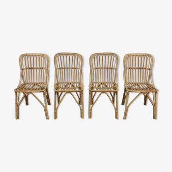 Lot of 4 chairs in rattan 1960