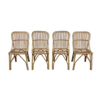 Lot of 4 chairs in rattan 1960