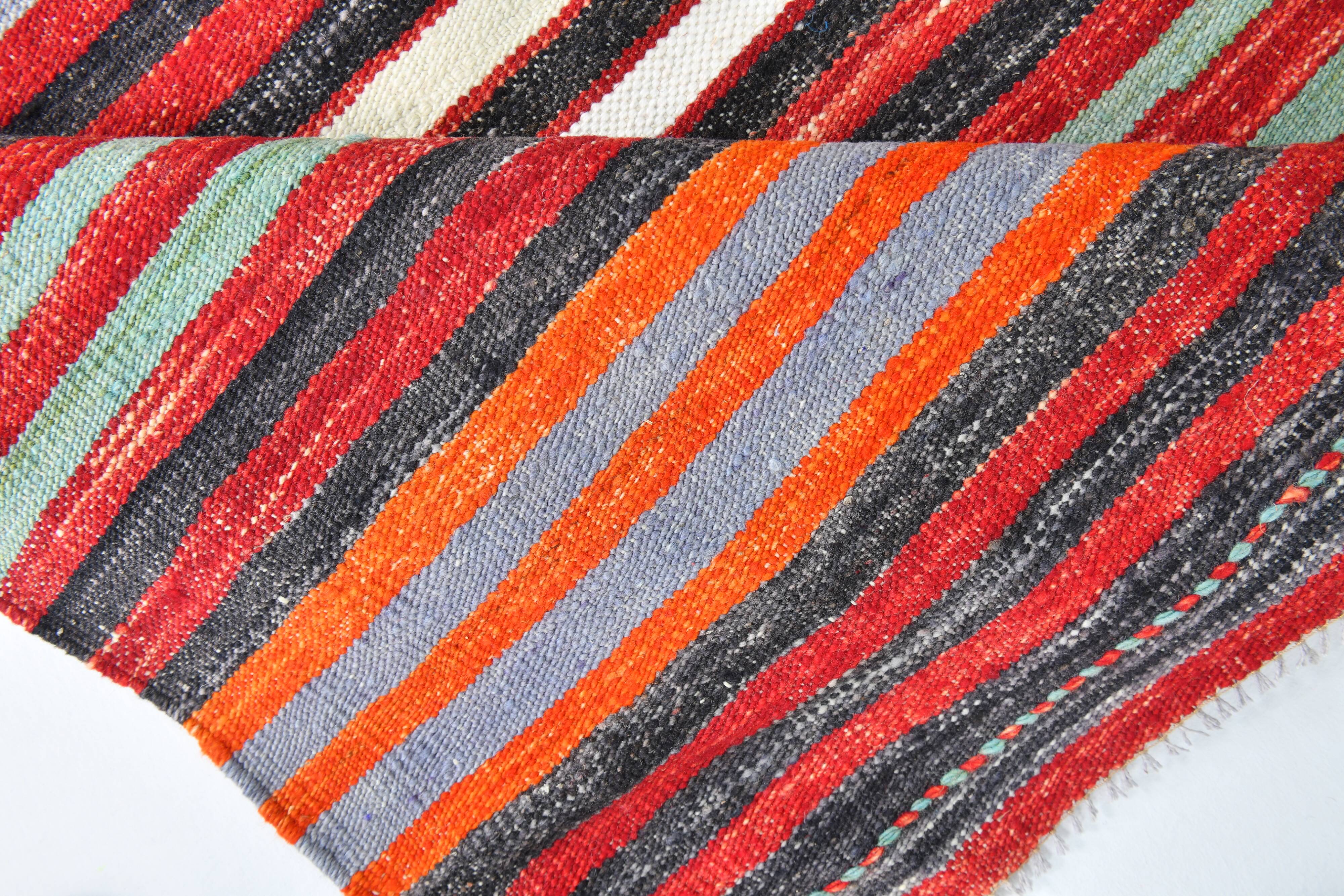 Red & Blue Large Vintage Kilim Rug, 200x352Cm