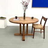 Round pine table "Les Arcs - 1970"