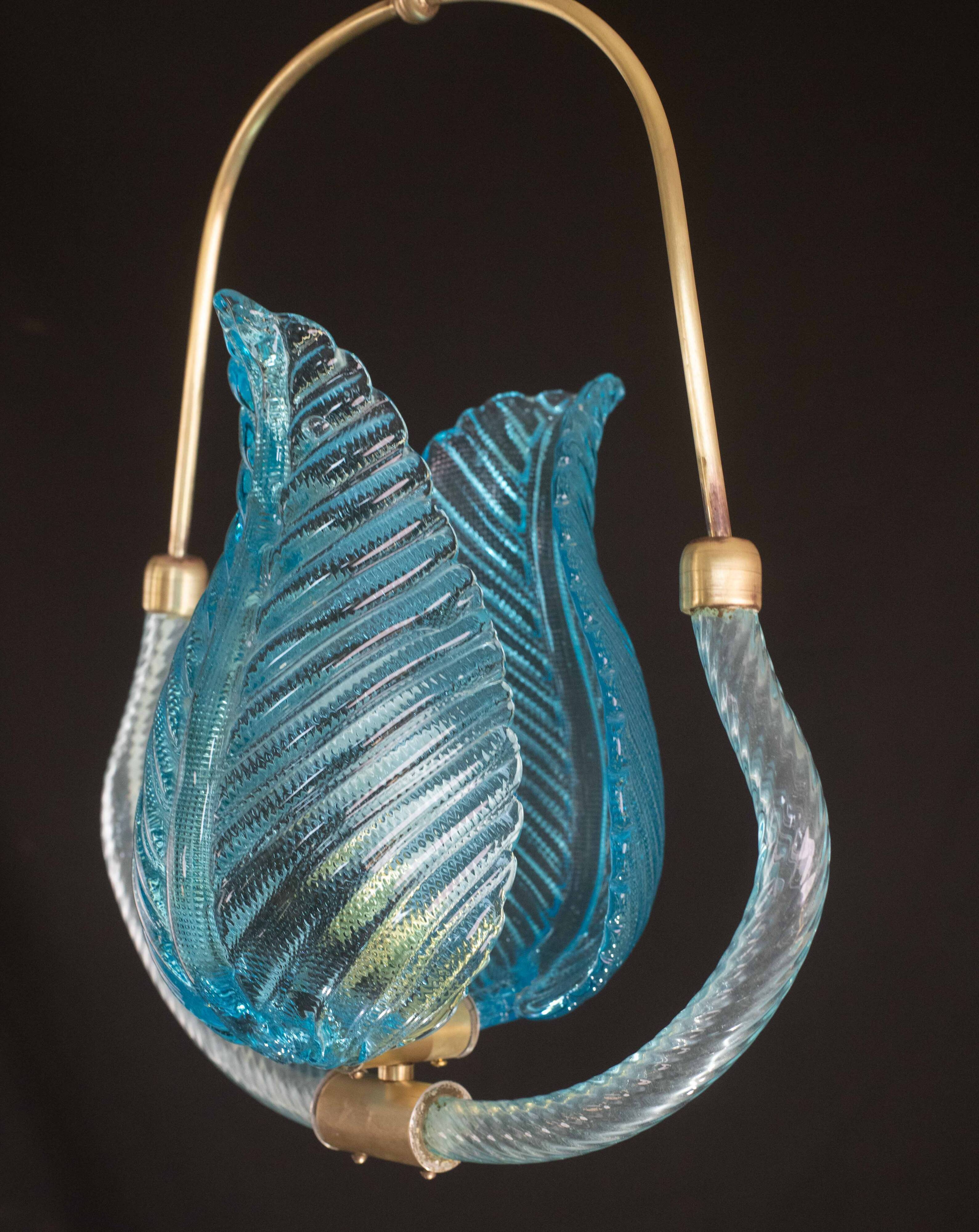 Lovely Blue Art Decò Barovier e Toso Pendant Light, 1930s