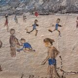 Old beach painting Perros Guirec 1952
