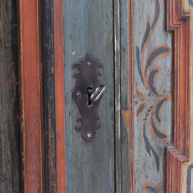 Rustic Weathered Farmhouse Folk Art Painted Bridal Cabinet from 1798