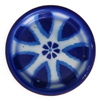 Royal blue cobalt enameled metal plate tray