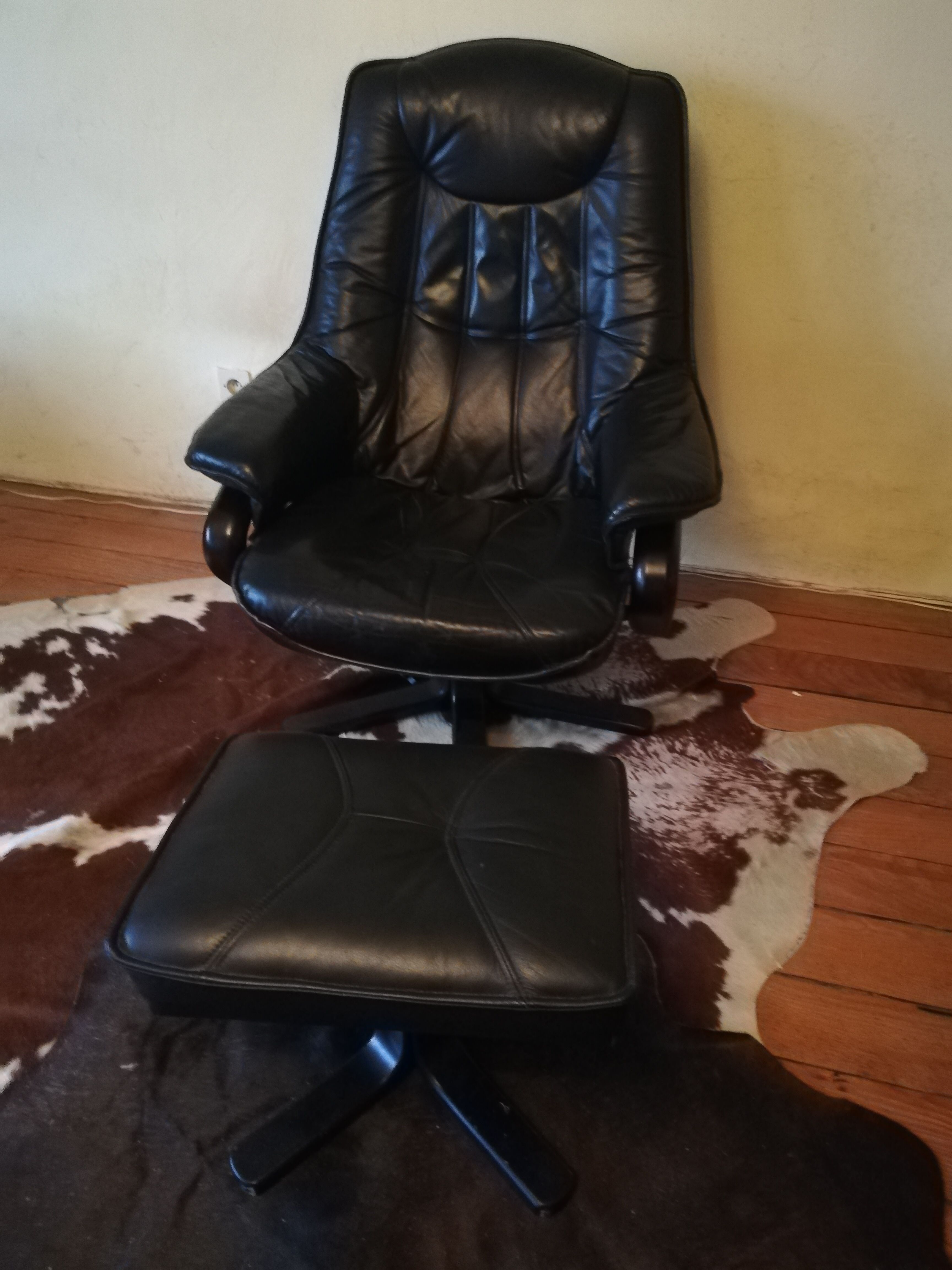 Vintage Danish leather armchair and ottoman