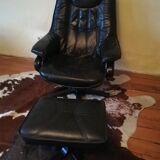 Vintage Danish leather armchair and ottoman