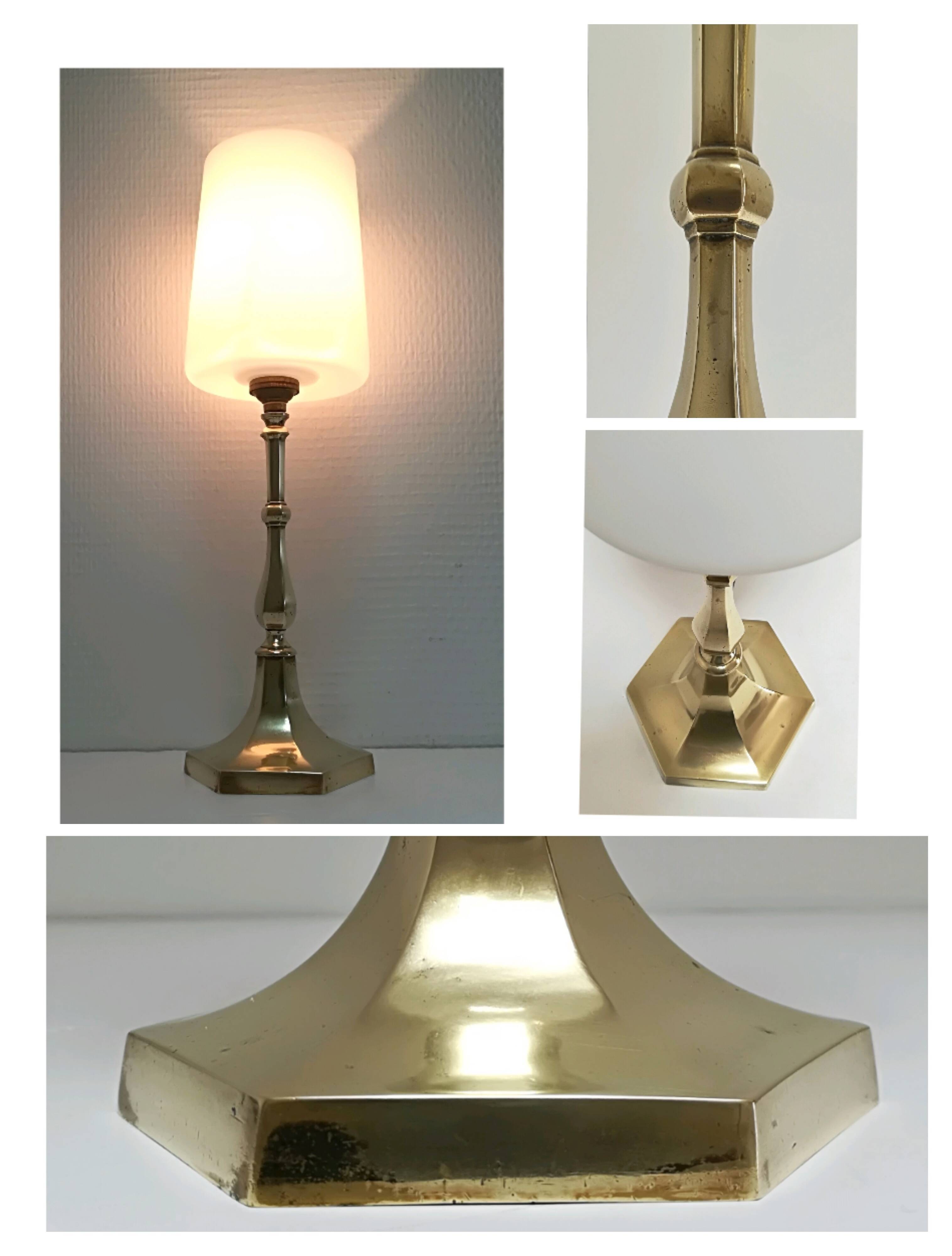 Solid brass opaline glass lamp from the 60s