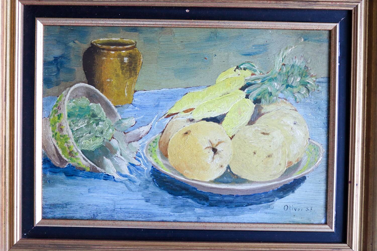 Oil on panel old still life vegetables