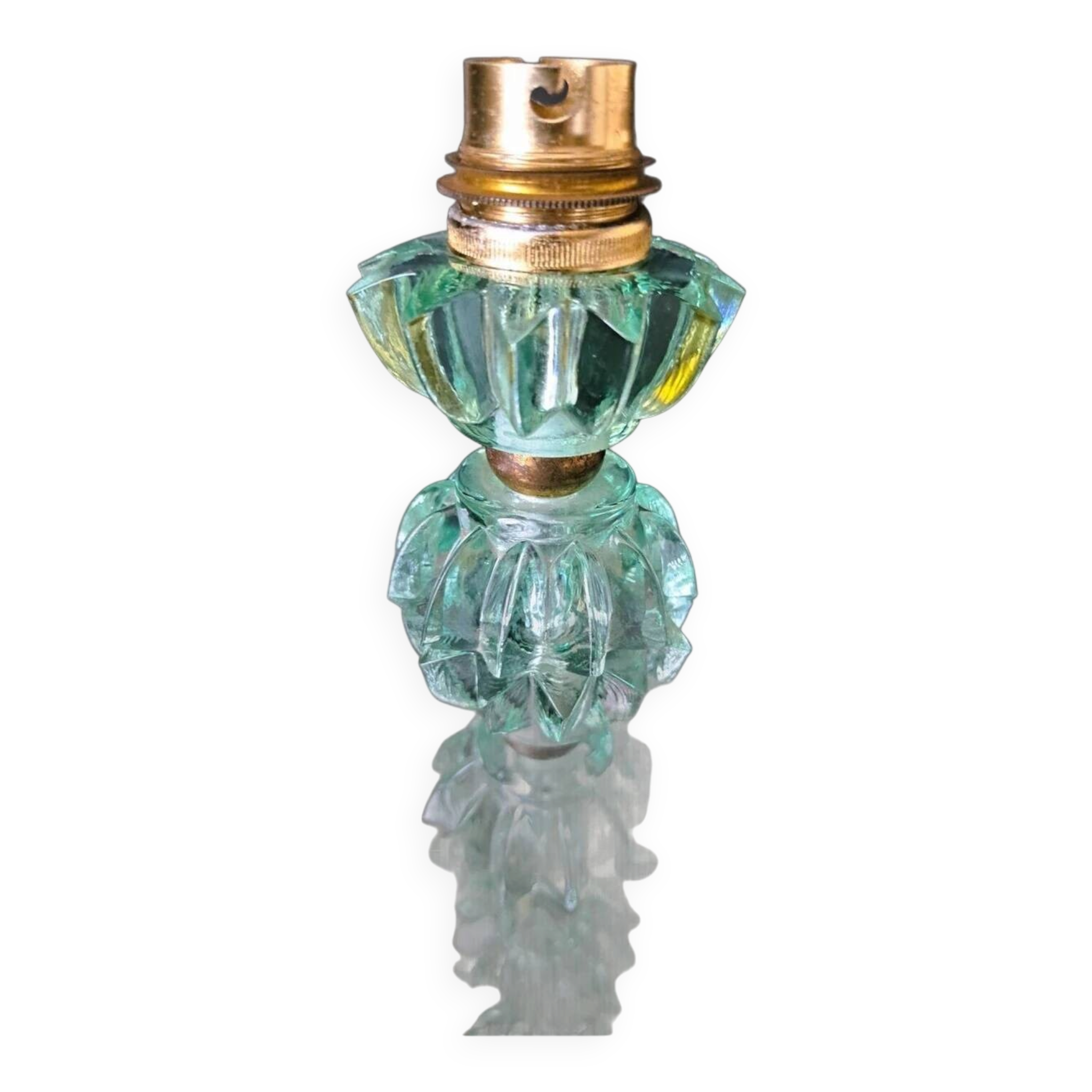 Green crystal bedside lamp attributed to Jacques Adnet for Baccarat.