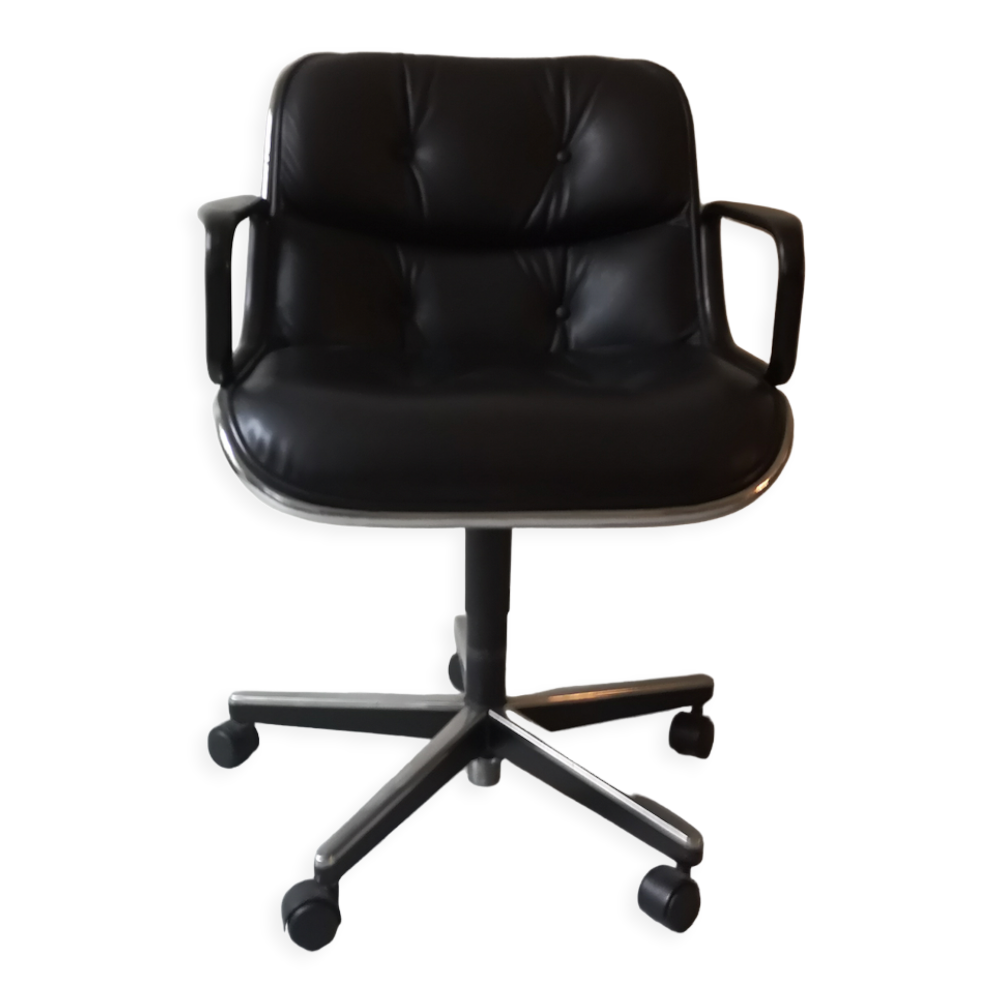Black leather office chair by Charles Pollock for Knoll,1970