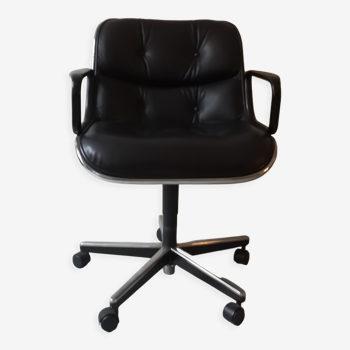 Black leather office chair by Charles Pollock for Knoll,1970