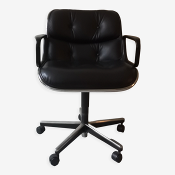 Fauteuil de bureau en cuir noir par Charles Pollock pour Knoll,1970