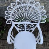 Emmanuelle Peacock white rattan armchair 1970