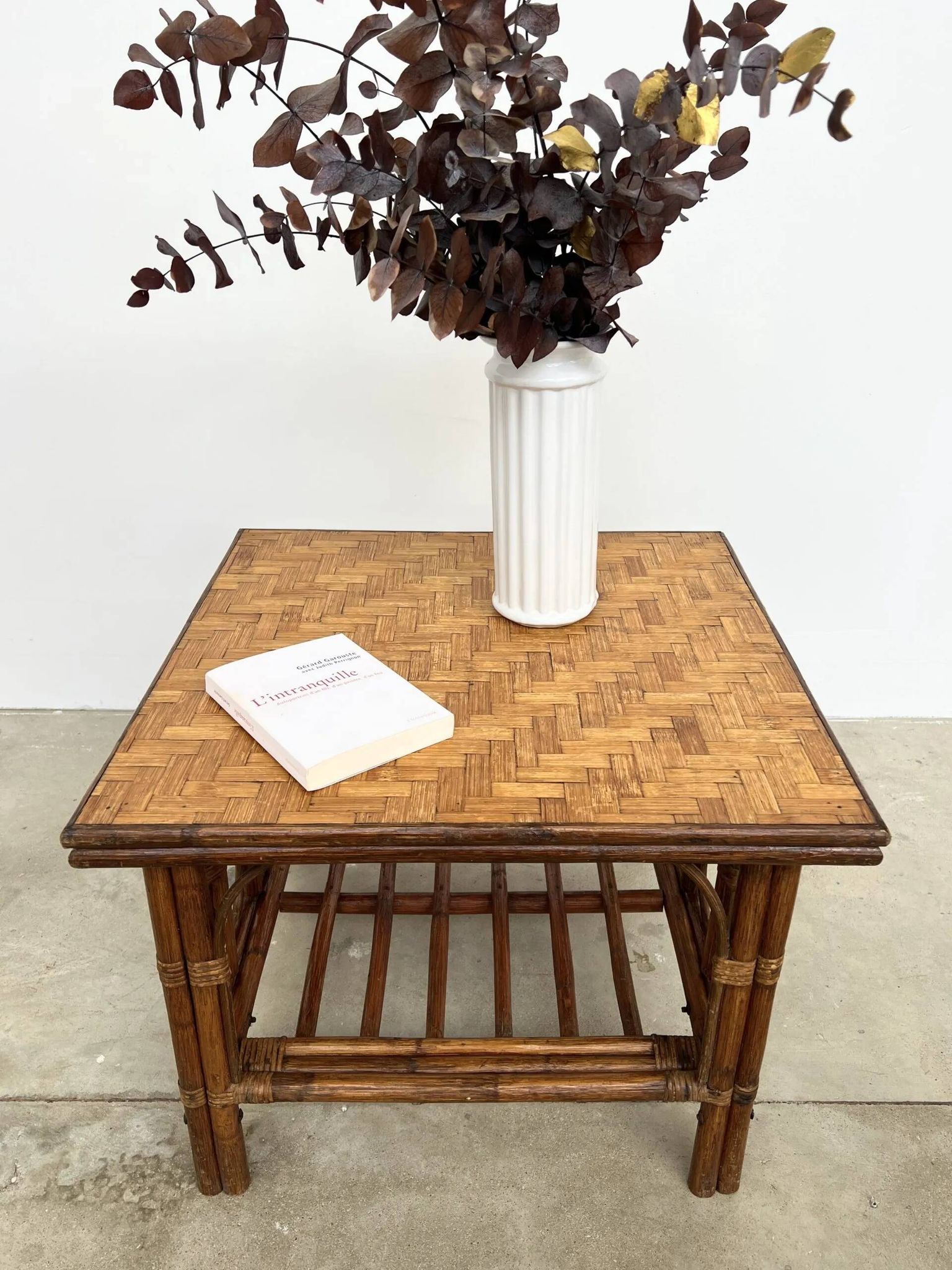 Table Basse Carrée en Rotin & Bambou – Plateau Amovible