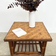 Table Basse Carrée en Rotin & Bambou – Plateau Amovible