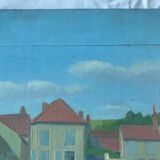 old painting oil on wood architecture village