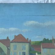 old painting oil on wood architecture village