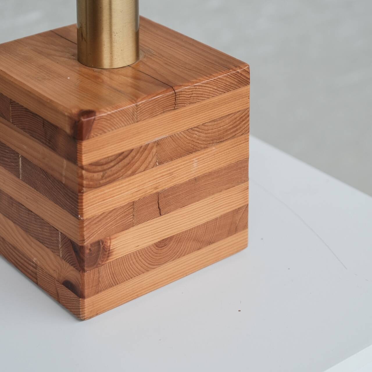 Pine Mid-Century Square Italian Mid-Century Table Lamp