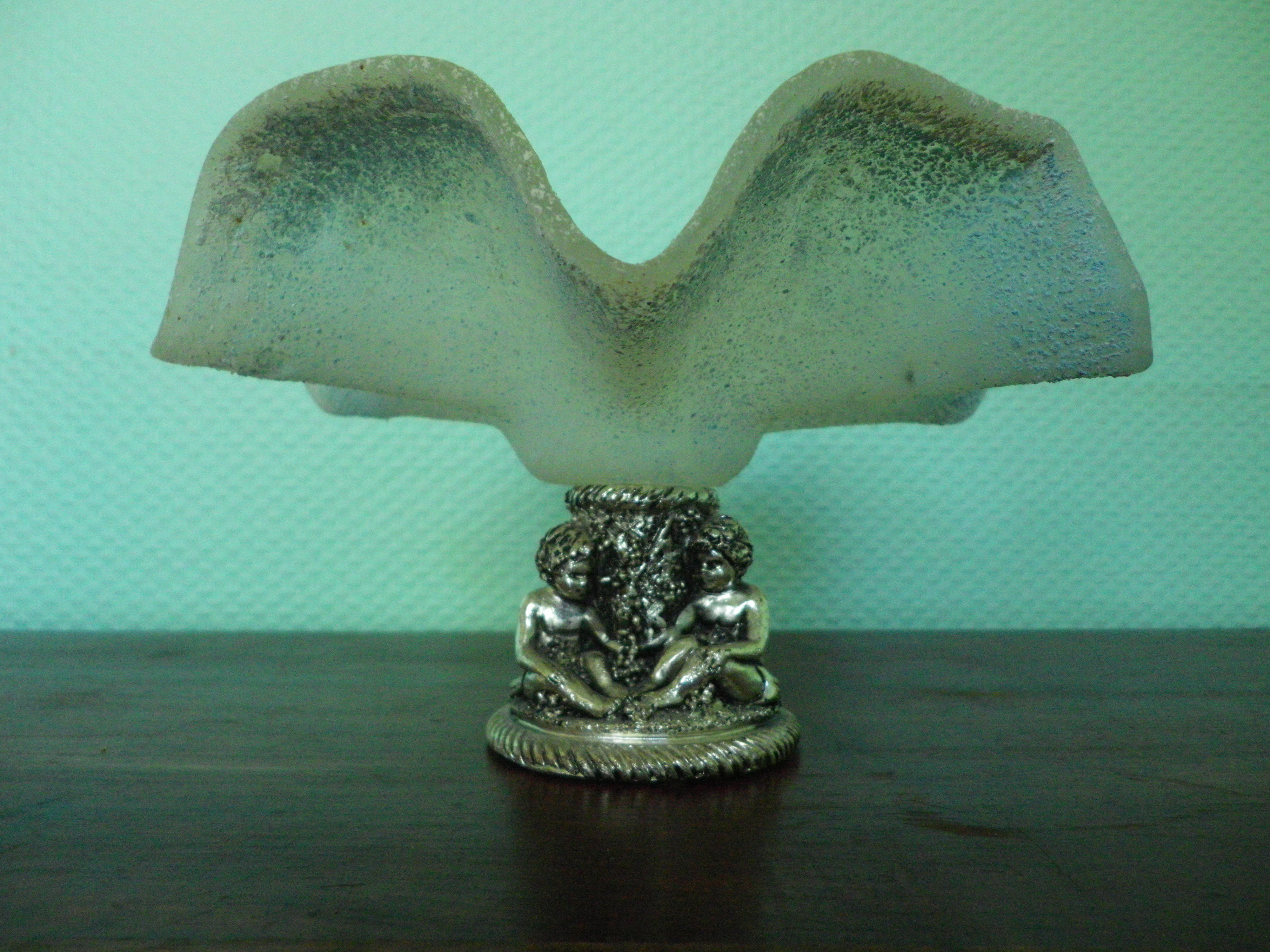 Fruit cup with silver metal foot, Murano granite glass "Vetro eseguito da maestri di Murano"