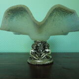 Fruit cup with silver metal foot, Murano granite glass "Vetro eseguito da maestri di Murano"