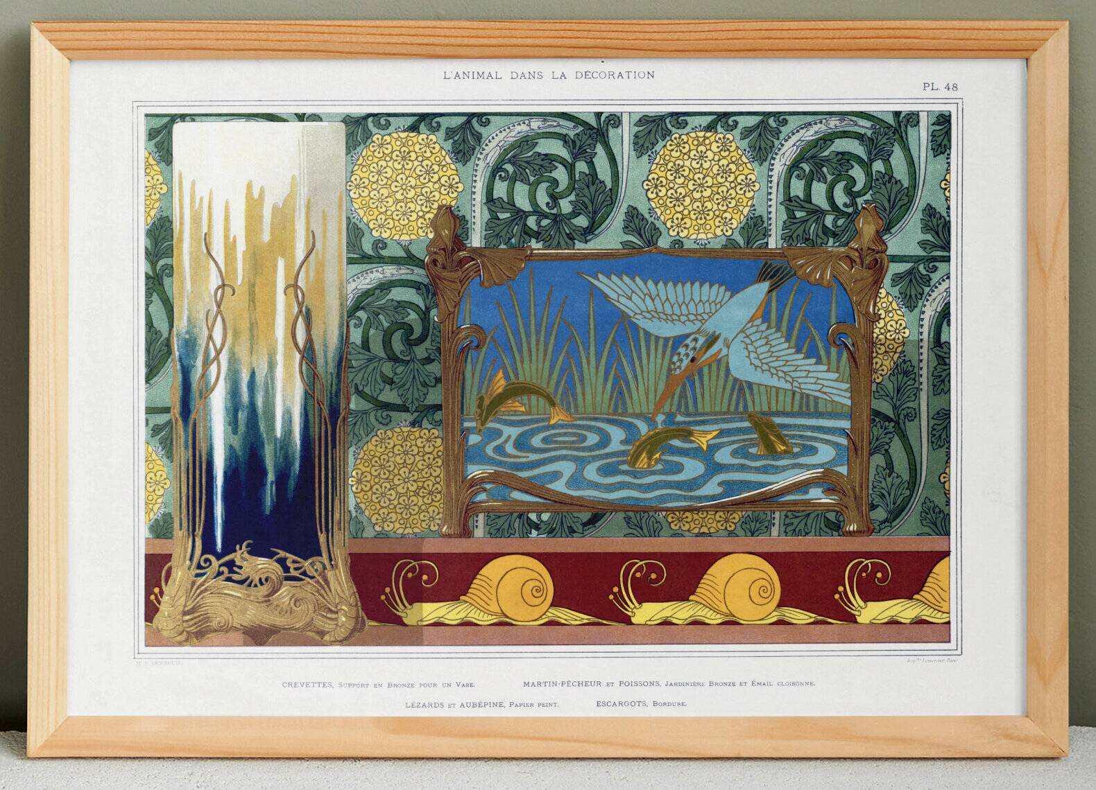 Poster “Kingfisher and Fish”, after an Art Nouveau lithograph