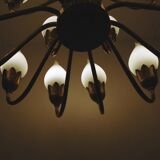 Fog & Mørup 18-Arm Brass and Opaline Glass Tulip Chandelier