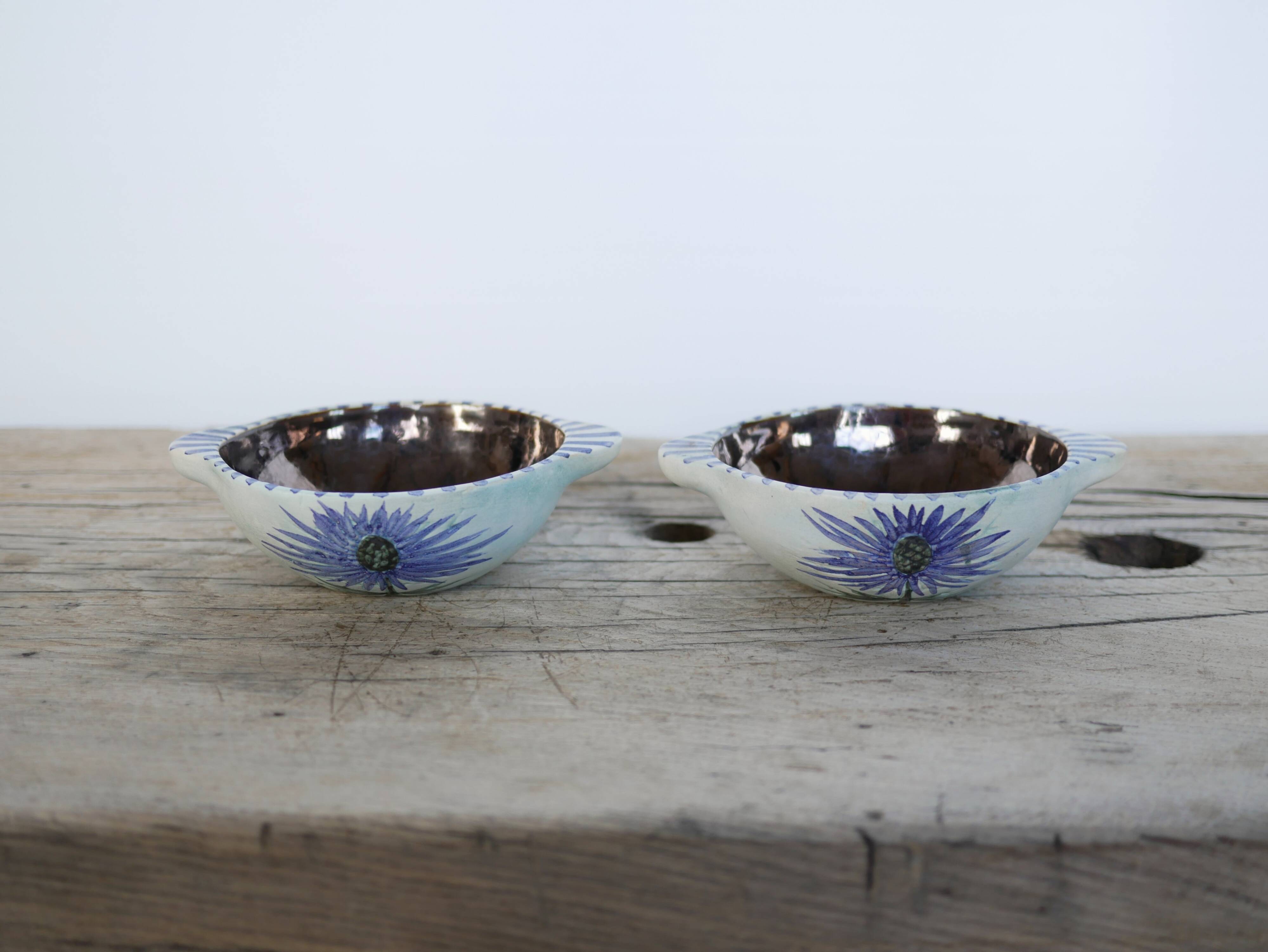 Pair of vintage ceramic thistle bowls by Marie Madeleine Jolly